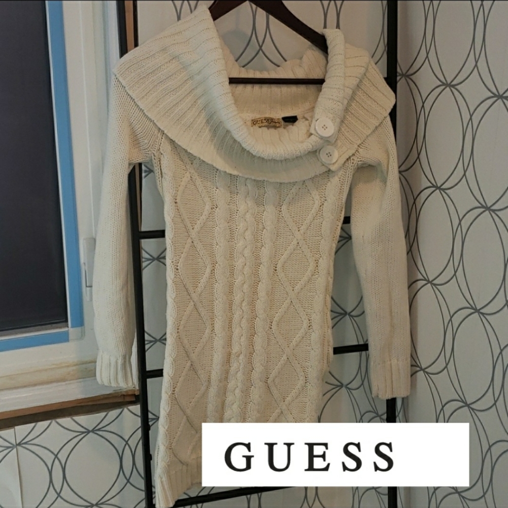 Euc off white guess off shoulder cable knit sweate